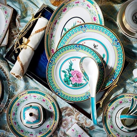 Luxury Tableware Set, Enamel Bone China Tableware, 10-person Banquet Tableware, High-end Wedding Gifts, Healthy Enamel Porcelain