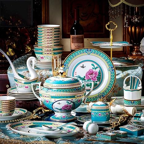Luxury Tableware Set, Enamel Bone China Tableware, 10-person Banquet Tableware, High-end Wedding Gifts, Healthy Enamel Porcelain