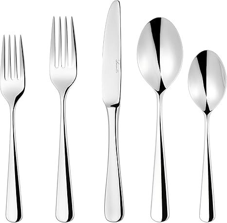 Luciella Tropea Polished Flatware Set for 8, 45-Piece Premium 18/10 Stainless Steel Silverware Set with Serving Utensils, Modern Mirror Finish, Rust Resistant, Dishwasher Safe
