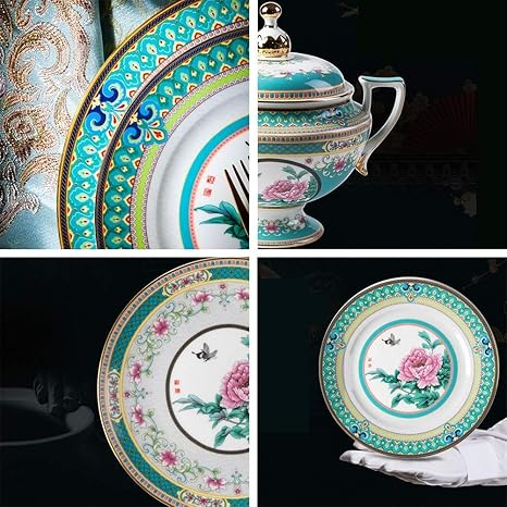 Luxury Tableware Set, Enamel Bone China Tableware, 10-person Banquet Tableware, High-end Wedding Gifts, Healthy Enamel Porcelain