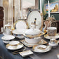 80 Piece Bone China Tableware Set for 10 People, European Style Embossed Gold Pattern Dinnerware Set with Bowls and Plates