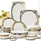 80 Piece Bone China Tableware Set for 10 People, European Style Embossed Gold Pattern Dinnerware Set with Bowls and Plates